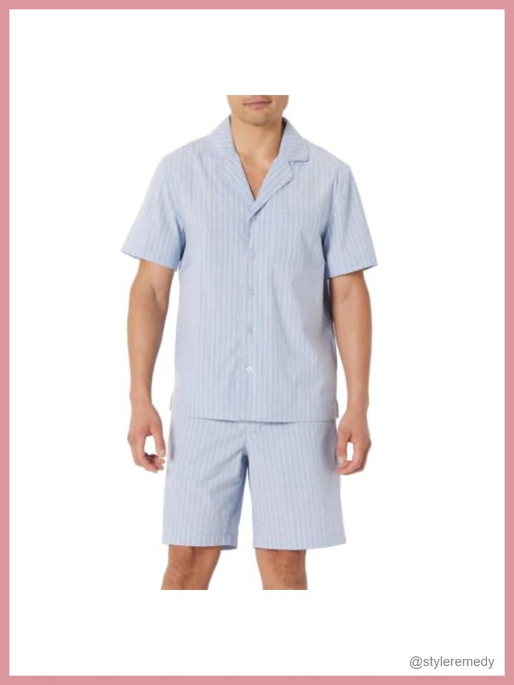 Men's Cotton Poplin Pajama Set Notch Collar Short Sleeve Sleepwear